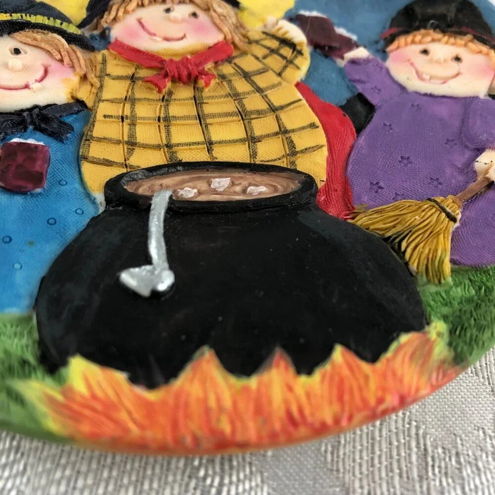 Vintage 1997 Halloween Witches Plate 5¼” 3D Ceramic Decor from Popular Imports